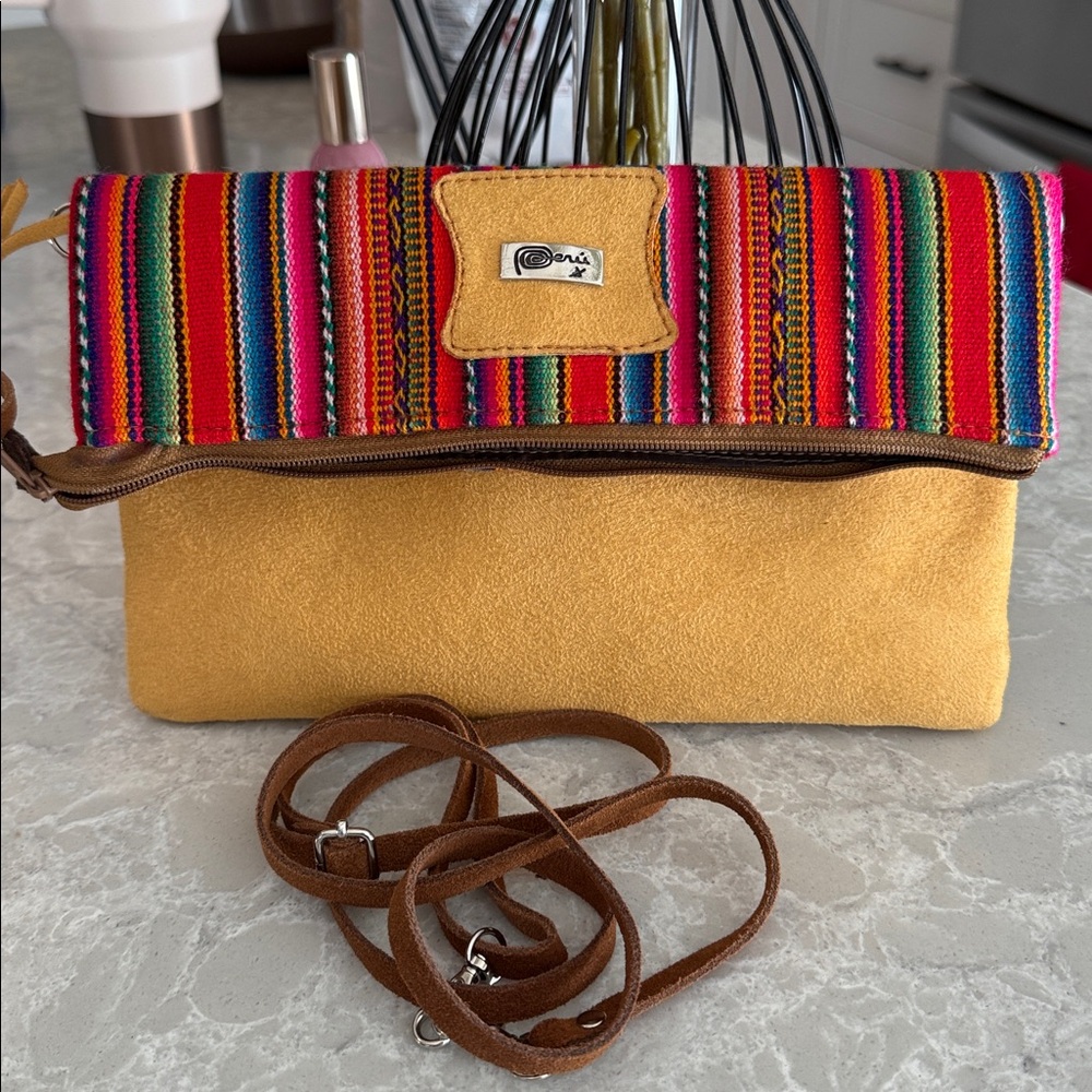 Peruvian foldover clutch bag with a colorful rainbow-striped - Picture 6 of 6